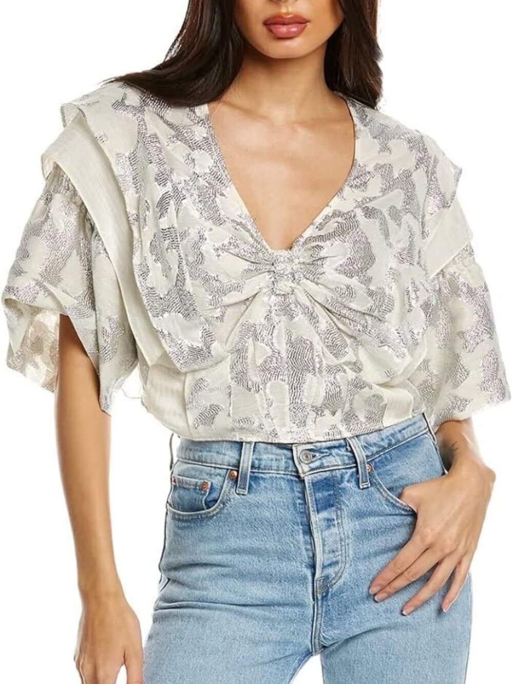 NWOT IRO Paris Orti Silk Linen V-Neck Top Sz S/4